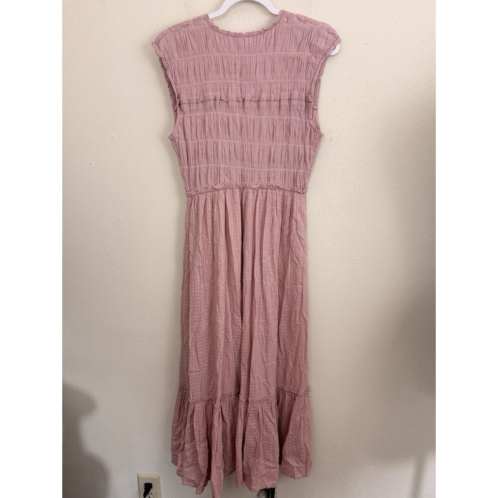 Free People Midi Dress Sz Medium Desert Dazed Pink Cotton Short Sleeve Smocked - Picture 9 of 9